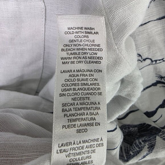 Womens Chico's White & Blue Hawaiian Linen Blend Shirt Button Up Rolled Sleeve 1 - Picture 2 of 8